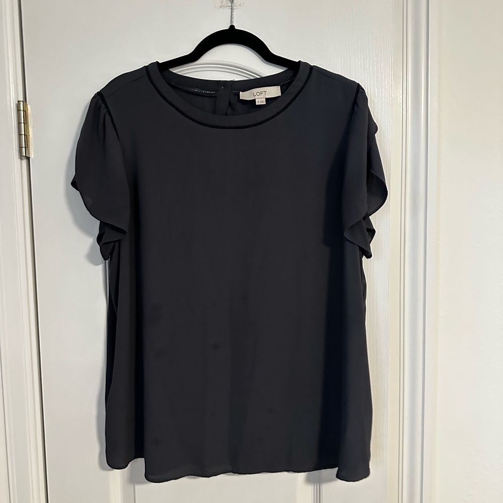 LOFT Women's Navy Ruffle Sleeve Top